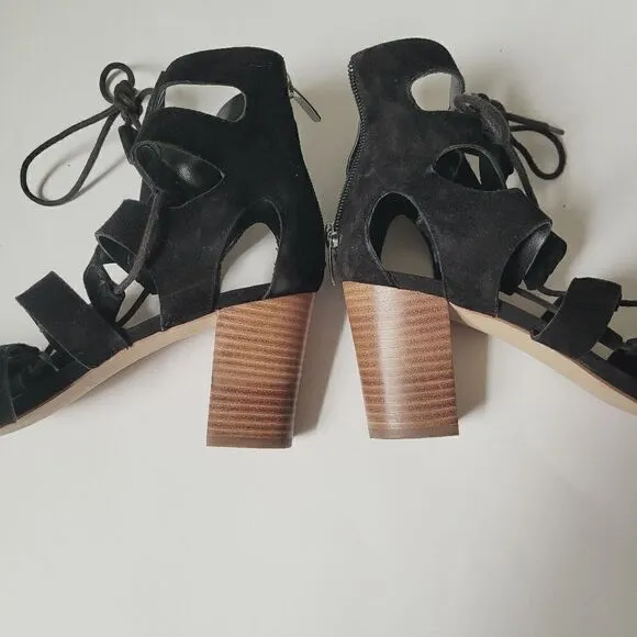 Marc Fisher Paradox Suede Block Heel Lace Up Sandals in Black Size 9