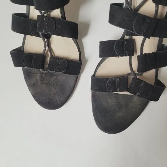 Marc Fisher Paradox Suede Block Heel Lace Up Sandals in Black Size 9
