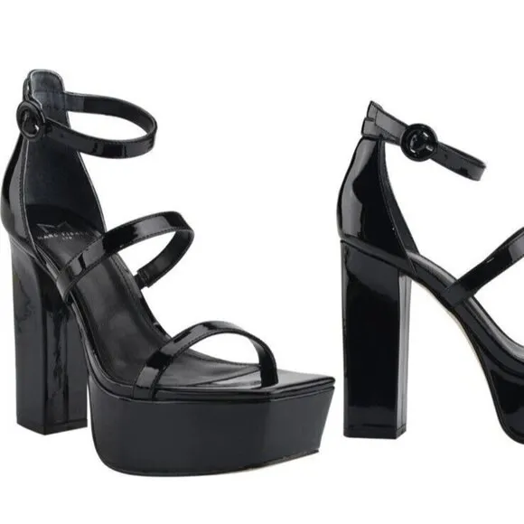 Marc Fisher Platform Sandals Frita Strappy Black Heel Platforms Size 9.5 NEW