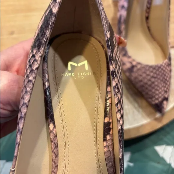 Marc Fisher Vivienne Snake Print Pump Pointed Block Heel