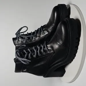 Marc Fisher Wenner Ankle Boots Booties Combat Lace-up Lug Sole Leather Black 7.5
