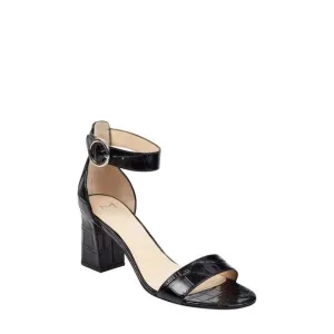 MARC FISHER Womens Black Crocodile Karlee Toe Block Heel Leather Sandals 10 M
