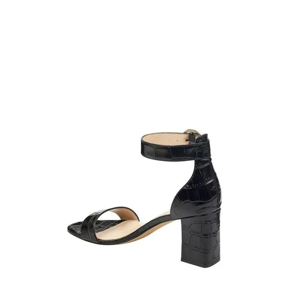 MARC FISHER Womens Black Crocodile Karlee Toe Block Heel Leather Sandals 10 M