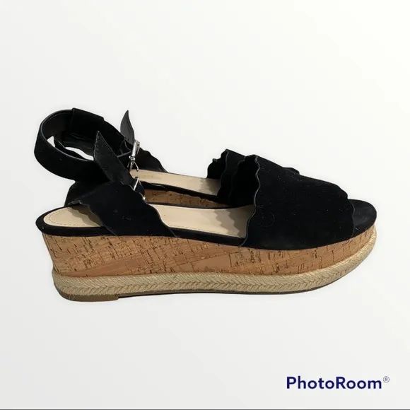 Marc Fisher Womens Faitful Suede Cork Wedge Sandals- 8