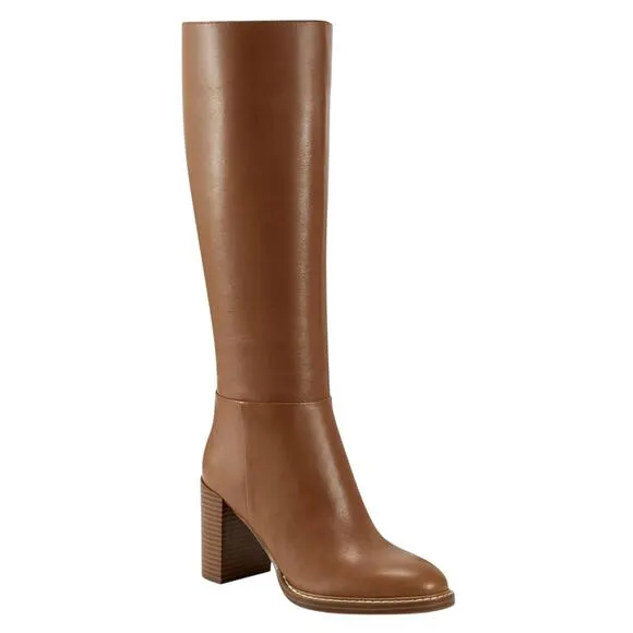 Marc Fisher Women's Gabey Round Toe Block Heel Boots Brown Size 5 1/2