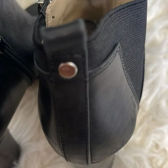 Marc Fisher Black Leather Open Toe Side Zip High Heel Ankle Booties Sz 6.5