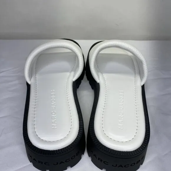 Marc Jacobs Women’s Lug Sole Slide Sandals Bright White Leather Size 7 Low Heel