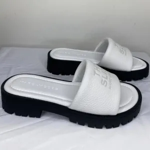 Marc Jacobs Women’s Lug Sole Slide Sandals Bright White Leather Size 7 Low Heel