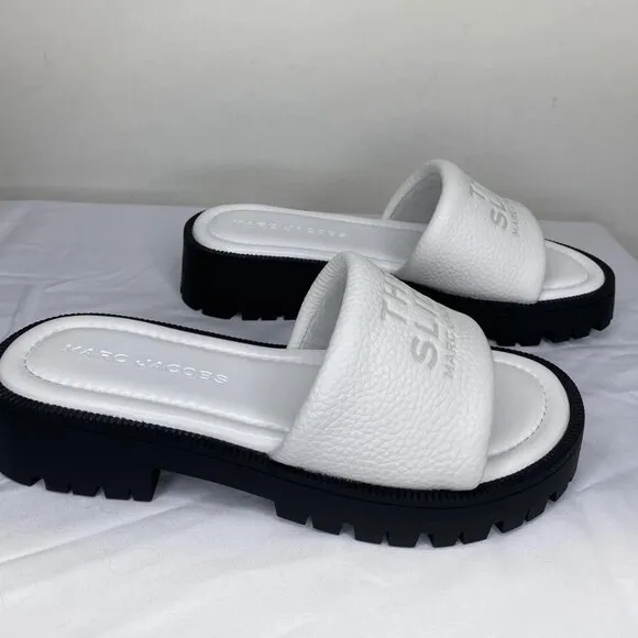 Marc Jacobs Women’s Lug Sole Slide Sandals Bright White Leather Size 7 Low Heel