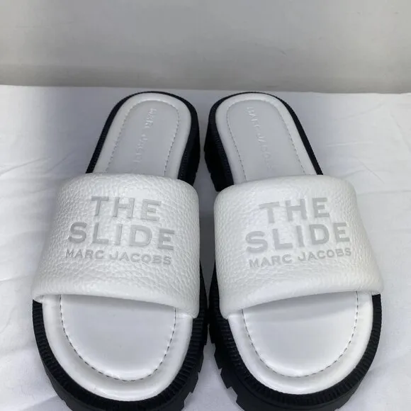 Marc Jacobs Women’s Lug Sole Slide Sandals Bright White Leather Size 7 Low Heel