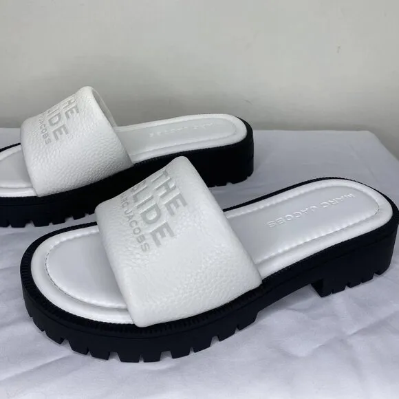 Marc Jacobs Women’s Lug Sole Slide Sandals Bright White Leather Size 7 Low Heel