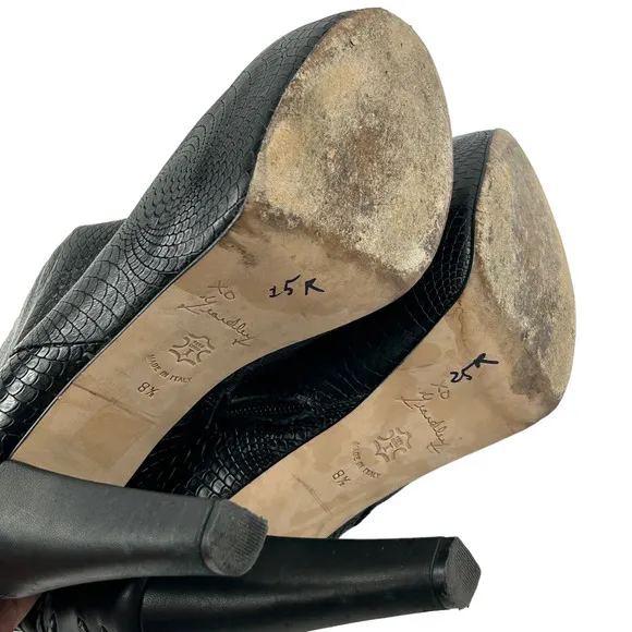 Marchez Vouz by Yeardley Black Leather Platform Heels Booties Size 8.5