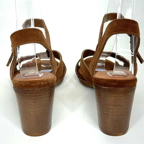Mariella Brown Italian Suede Leather Block Stacked Heel Adjustable Sandals Sz 8