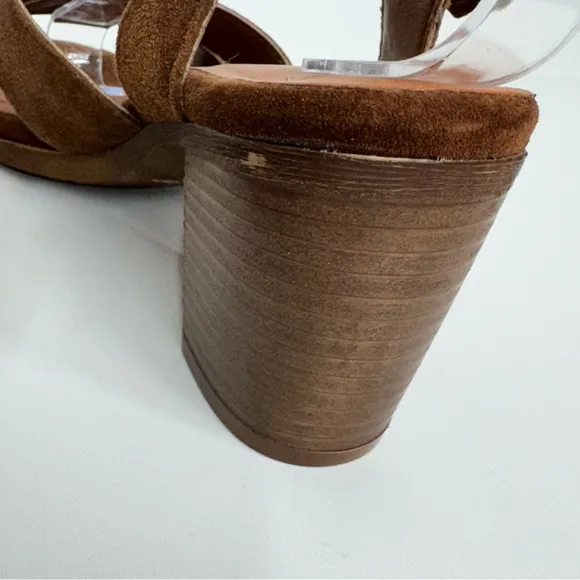 Mariella Brown Italian Suede Leather Block Stacked Heel Adjustable Sandals Sz 8