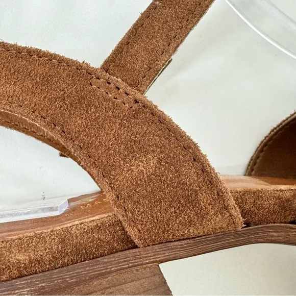 Mariella Brown Italian Suede Leather Block Stacked Heel Adjustable Sandals Sz 8