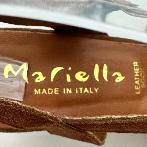Mariella Brown Italian Suede Leather Block Stacked Heel Adjustable Sandals Sz 8