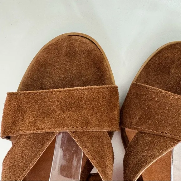 Mariella Brown Italian Suede Leather Block Stacked Heel Adjustable Sandals Sz 8