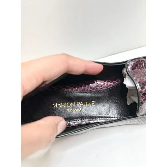 Marion Parke Shoes Womens Size 6.5US Python Snakeskin Loafers Purple Black