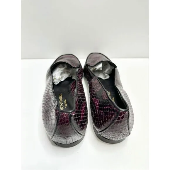 Marion Parke Shoes Womens Size 6.5US Python Snakeskin Loafers Purple Black