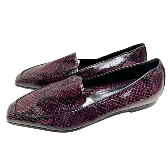 Marion Parke Shoes Womens Size 6.5US Python Snakeskin Loafers Purple Black