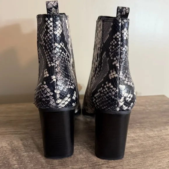 Mark Fisher Oshay Leather Boots Booties Python Snakeskin Print Sz 11 Block Heel