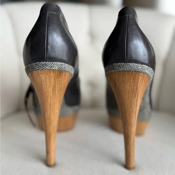 Marni Brown Leather Shoes distressed high heels wooden platform