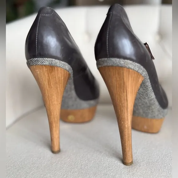Marni Brown Leather Shoes distressed high heels wooden platform