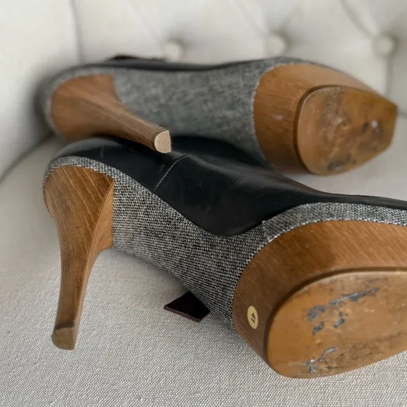 Marni Brown Leather Shoes distressed high heels wooden platform