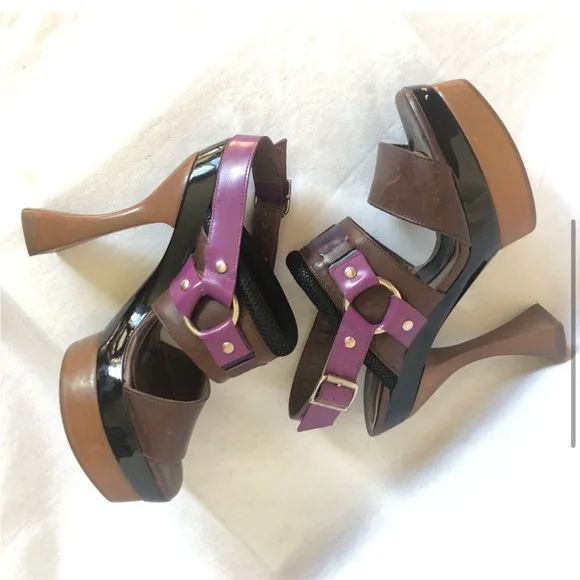 Marni slingback horse-bitplatform unique color block leather 8.5