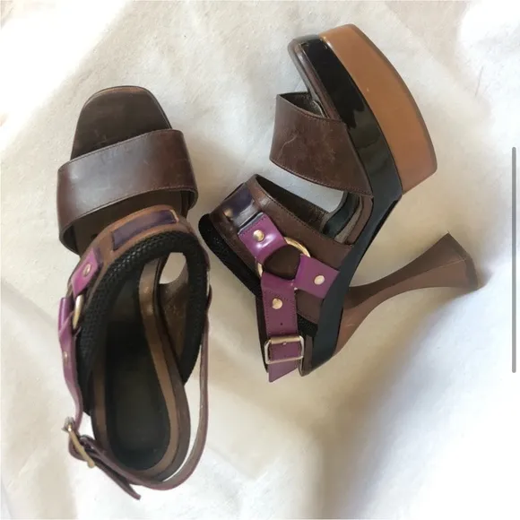 Marni slingback horse-bitplatform unique color block leather 8.5