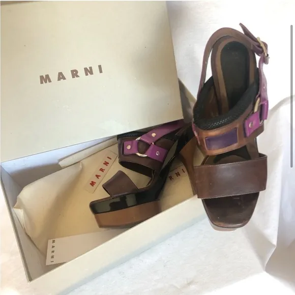 Marni slingback horse-bitplatform unique color block leather 8.5