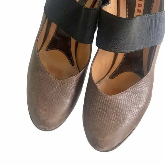 Marni Vintage Grunge Y2K 2000’s Brown Leather‎ Mary Jane Elastic Wedge Heels