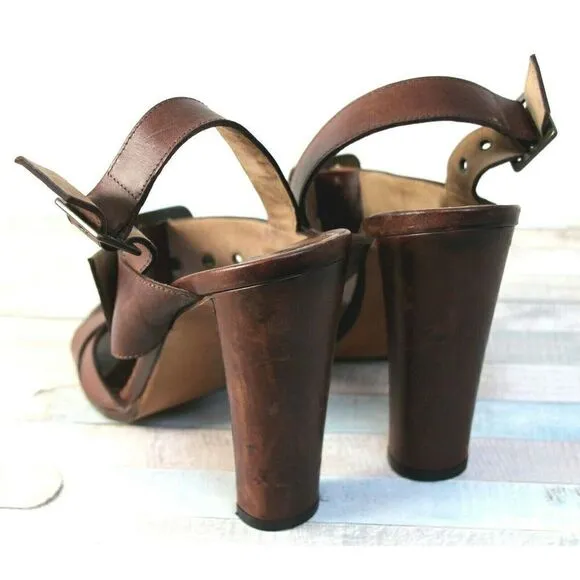 Marni BROWN GENUINE LEATHER SUEDE 4.5&quot; HEEL WOMEN'S SANDALS SLINGBACK Sz 38