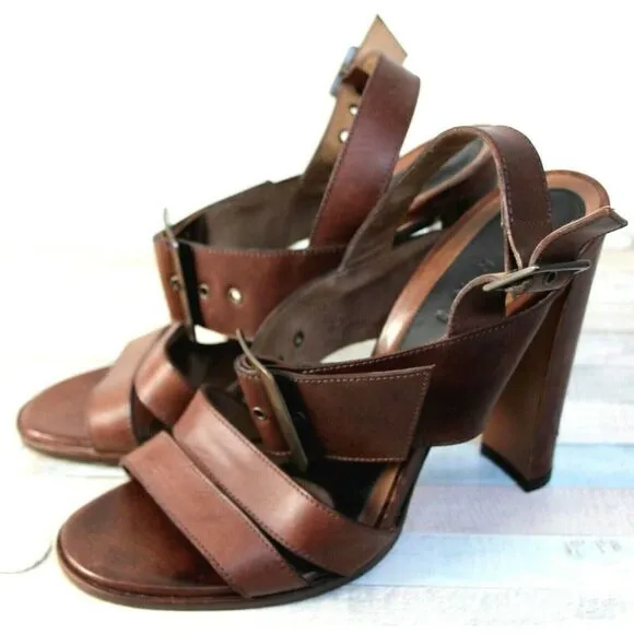 Marni BROWN GENUINE LEATHER SUEDE 4.5&quot; HEEL WOMEN'S SANDALS SLINGBACK Sz 38