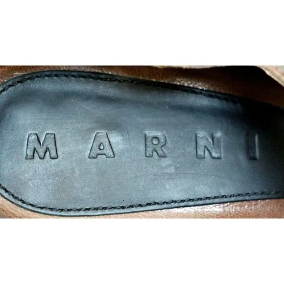 Marni BROWN GENUINE LEATHER SUEDE 4.5&quot; HEEL WOMEN'S SANDALS SLINGBACK Sz 38
