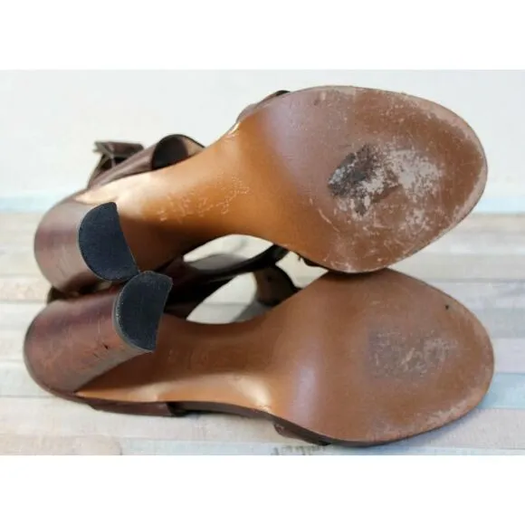 Marni BROWN GENUINE LEATHER SUEDE 4.5&quot; HEEL WOMEN'S SANDALS SLINGBACK Sz 38