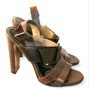 Marni BROWN GENUINE LEATHER SUEDE 4.5&quot; HEEL WOMEN'S SANDALS SLINGBACK Sz 38