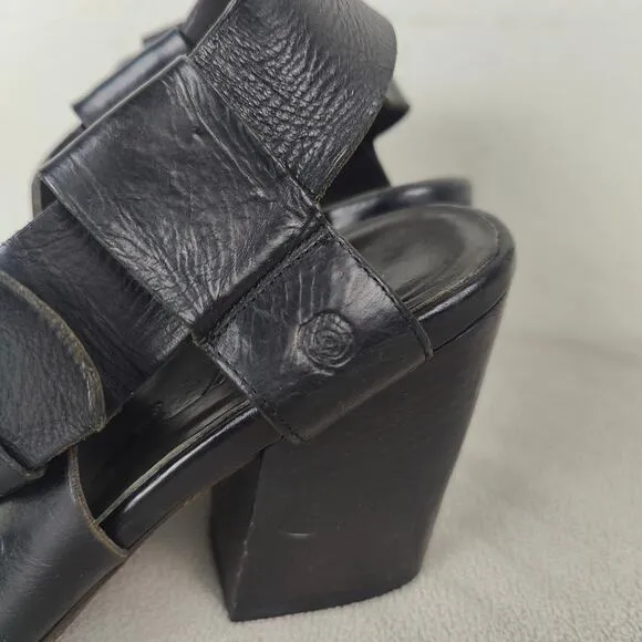 Marsell Block Heel Sandals Womens 36.6 US 6.5 Black Leather Strappy Minimalist