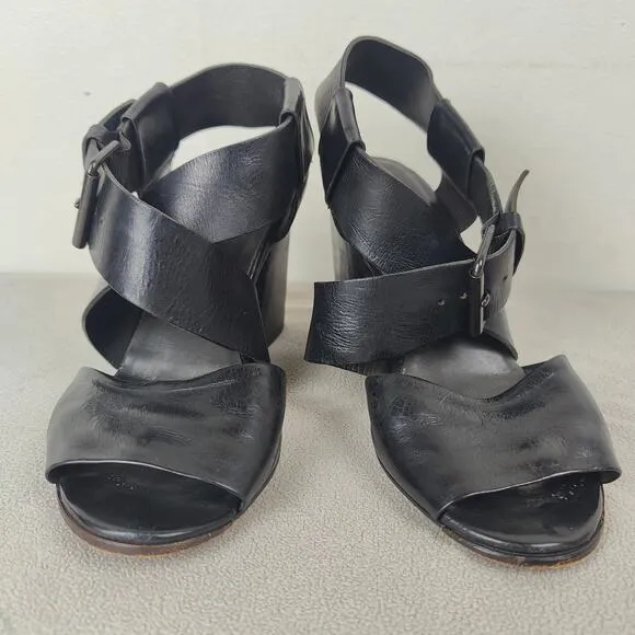 Marsell Block Heel Sandals Womens 36.6 US 6.5 Black Leather Strappy Minimalist