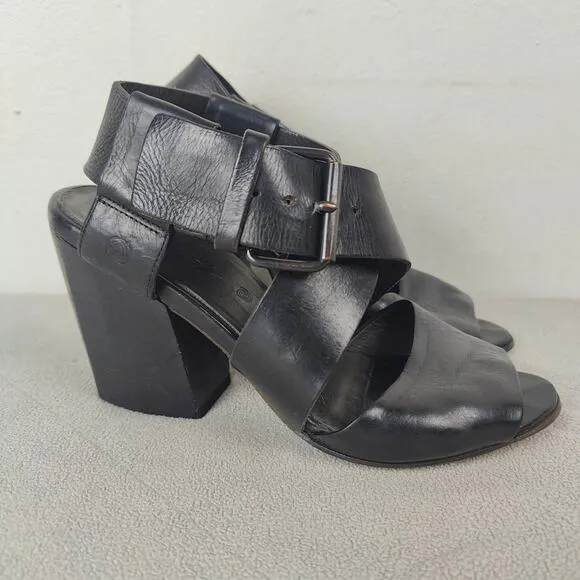 Marsell Block Heel Sandals Womens 36.6 US 6.5 Black Leather Strappy Minimalist