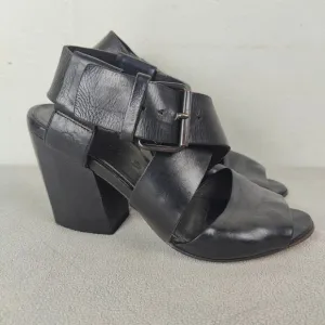 Marsell Block Heel Sandals Womens 36.6 US 6.5 Black Leather Strappy Minimalist