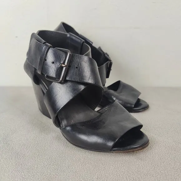 Marsell Block Heel Sandals Womens 36.6 US 6.5 Black Leather Strappy Minimalist