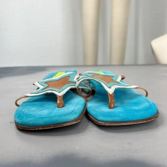 Materia Prima by Goffredo Fantini Y2K Star Leather Thong Block Heel Sandals Slid