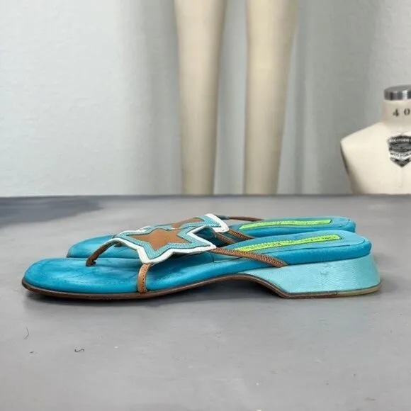 Materia Prima by Goffredo Fantini Y2K Star Leather Thong Block Heel Sandals Slid
