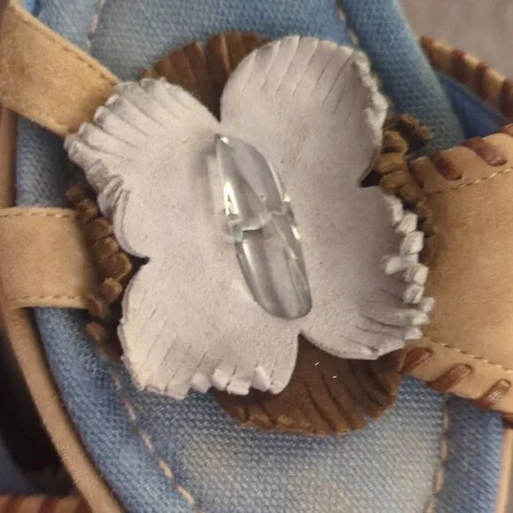 Materia Prima tan suede wedge sandals with flower details