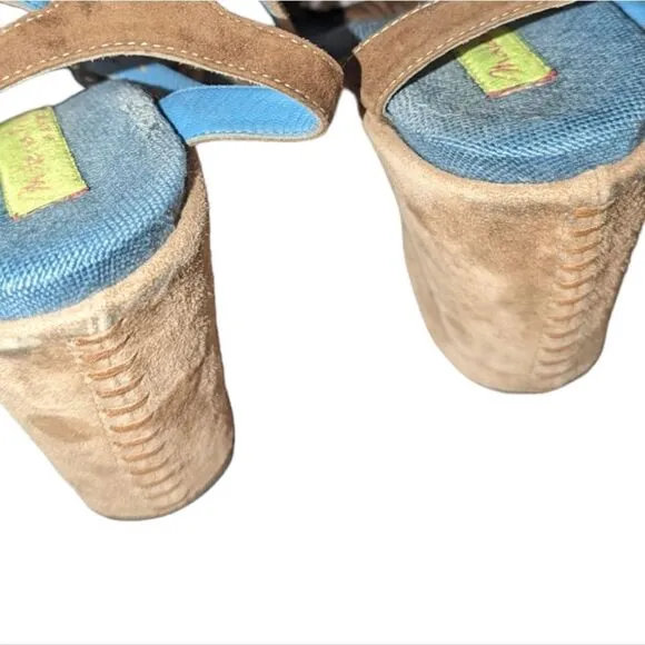 Materia Prima tan suede wedge sandals with flower details