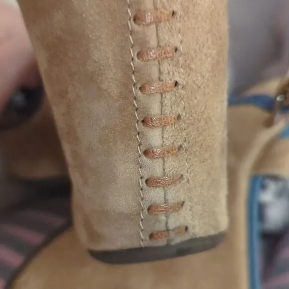 Materia Prima tan suede wedge sandals with flower details