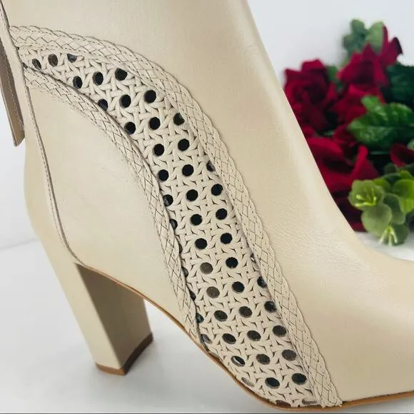 MATISSE &quot;FIRECRACKER&quot; NUDE/CREAM LEATHER BLOCK HIGH HEEL ANKLE BOOTS/BOOTIES🆕