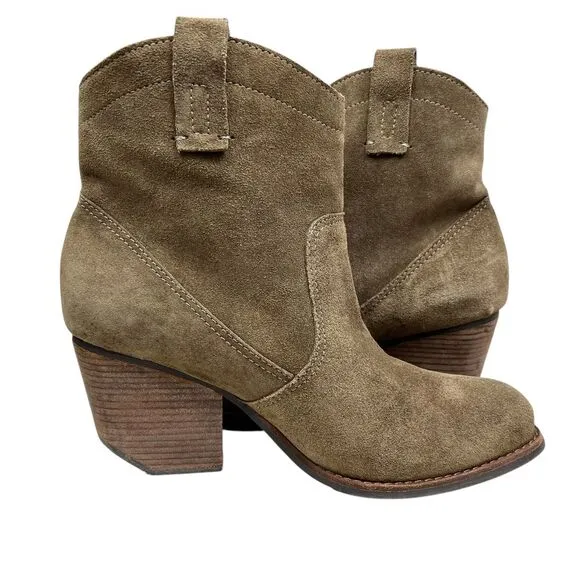 Matisse Galveston Womens Boots Western Suede Block Heel Pull Up Taupe Size‎ 9.5
