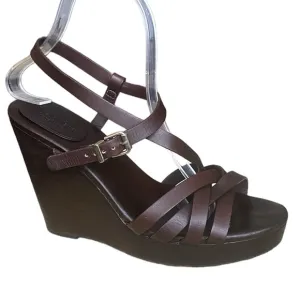 Max Mara Chocolate Brown Leather, Wedge Strappy Sandals Size EU39 US 8.5